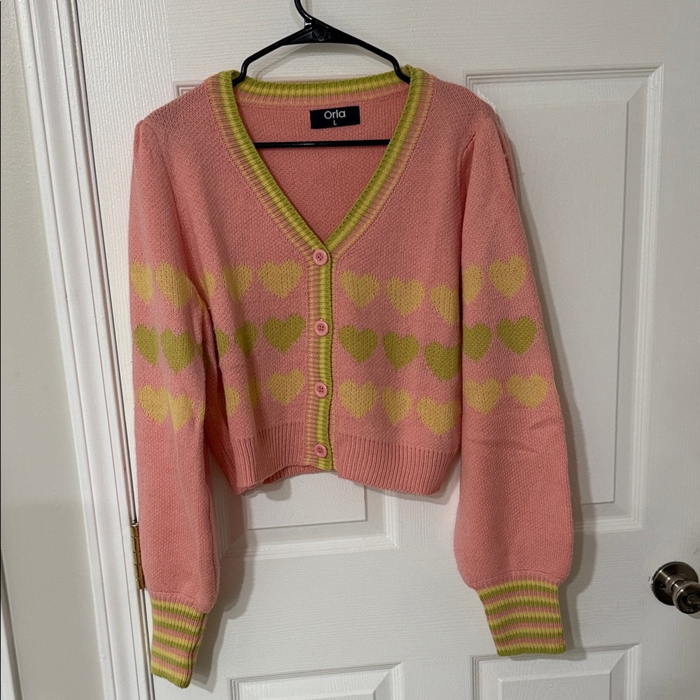 Pink and Green Heart Cardigan